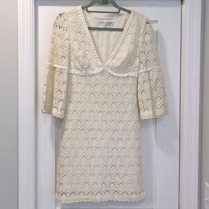 Trina Turk cream bohemian crocheted lace dress size 2